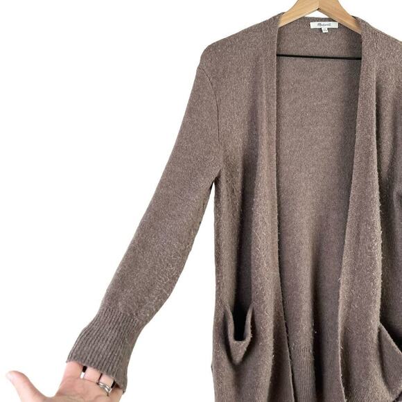 Madewell Cozy Walker Cardigan Open Front Merino Wool & Alpaca Heather Brown, XS - Picture 7 of 12